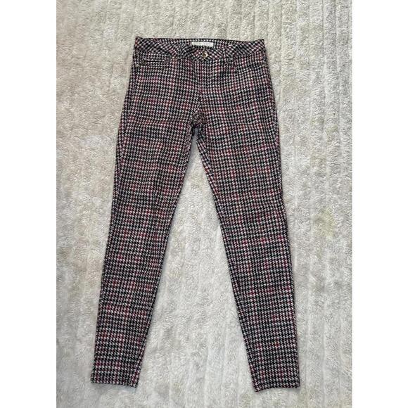 Zara Pants - Zara red/brown/cream houndstooth plaid skinny jeans/slim stretch pants Size 6